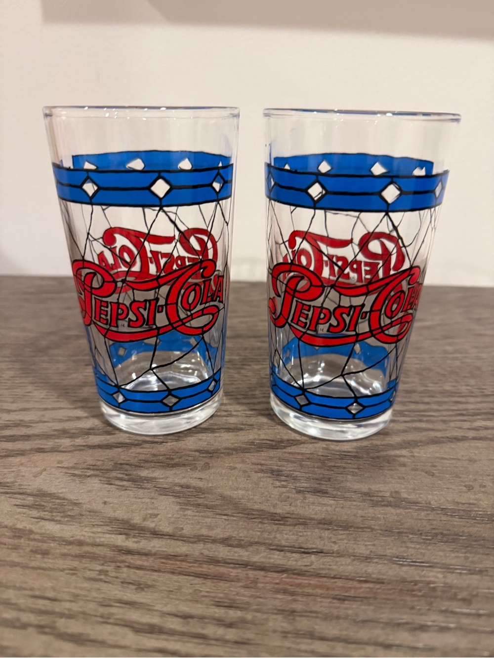2 Vintage 1970s Pepsi-Cola Stained Glass Tumbler Tiffany Style - Single Dot Logo